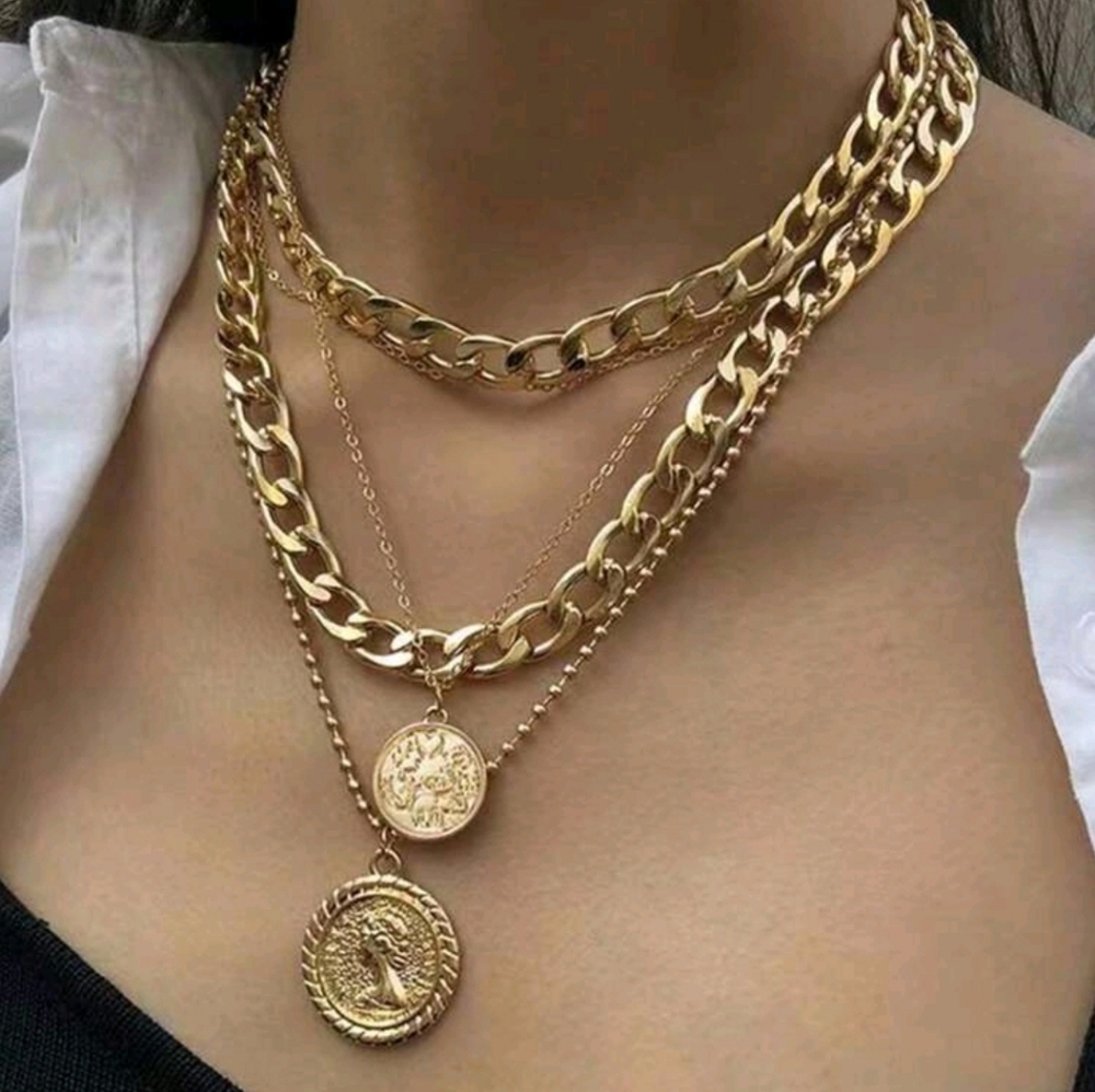 New Layered Gold Coin Necklace Elegant & Versatile Statement‎ Jewelry for women